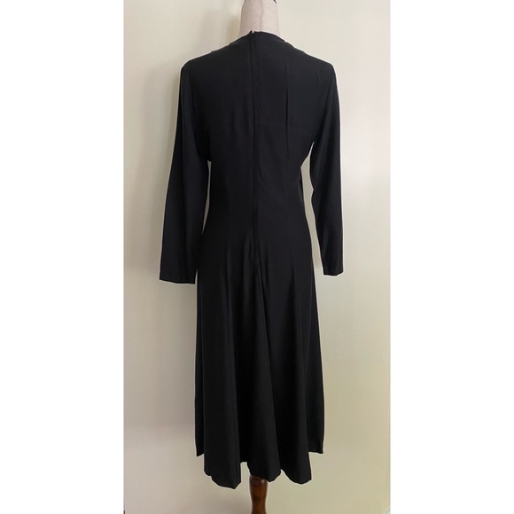 VTG 90s Wild Rose Black Midi Dress Collared V Romantic Goth Retro Victorian SZ m - Picture 6 of 6